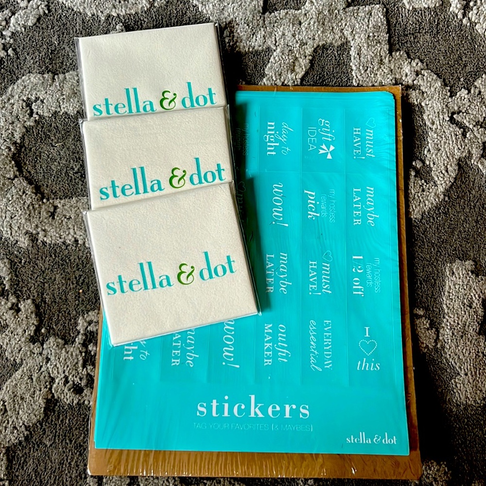 Stella & Dot sticker sheets (10) and Jewelry cloths (3).